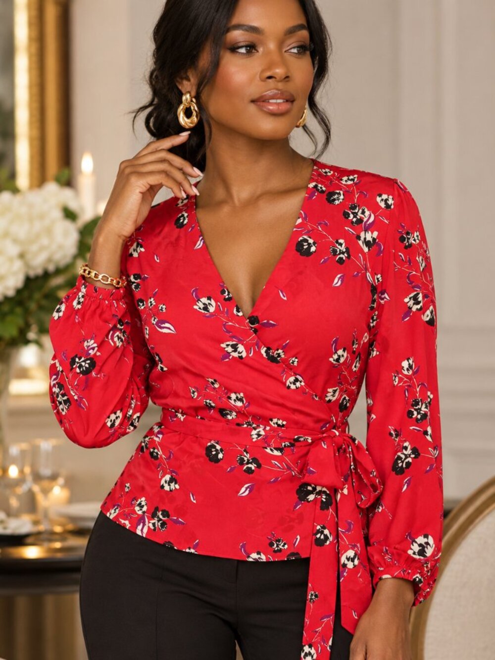 Intermix 100% Silk Wrap Blouse – Size Medium
